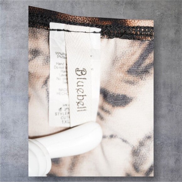 Bluebell Brown Swirl Print Mesh Top – Size 1X – Y2K Inspired Bell Sleeve Knot - Picture 10 of 14